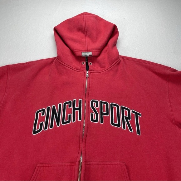 Cinch Sport Men's Jacket Sz XL Red Hooded Stadium Fits Like LGE Zip Front FLAW - Picture 3 of 14